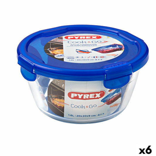 Hermetic Lunch Box Pyrex Cook&go 20 x 20 x 10,3 cm Blue 1,6 L Glass (6 Units) Pyrex