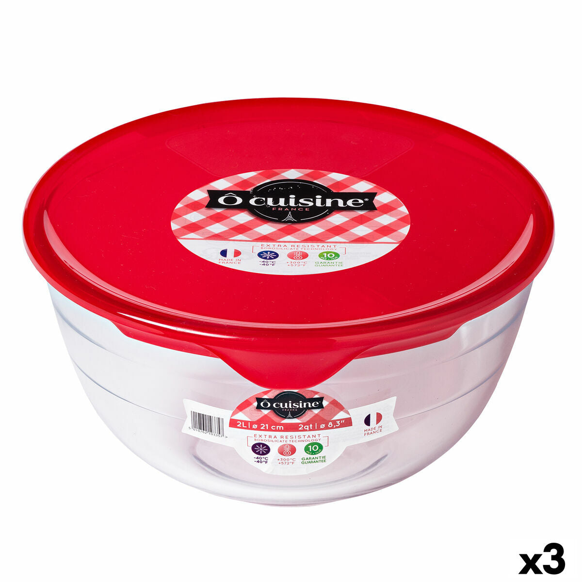 Round Lunch Box with Lid Ô Cuisine Prep&store Ocu Red 1 L 17 x 17 x 9 cm Glass (3 Units)