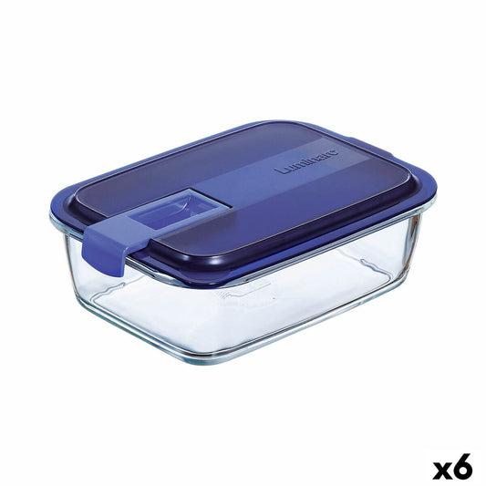 Hermetic Lunch Box Luminarc Easy Box Blue Glass (6 Units) (1,22 L) Luminarc