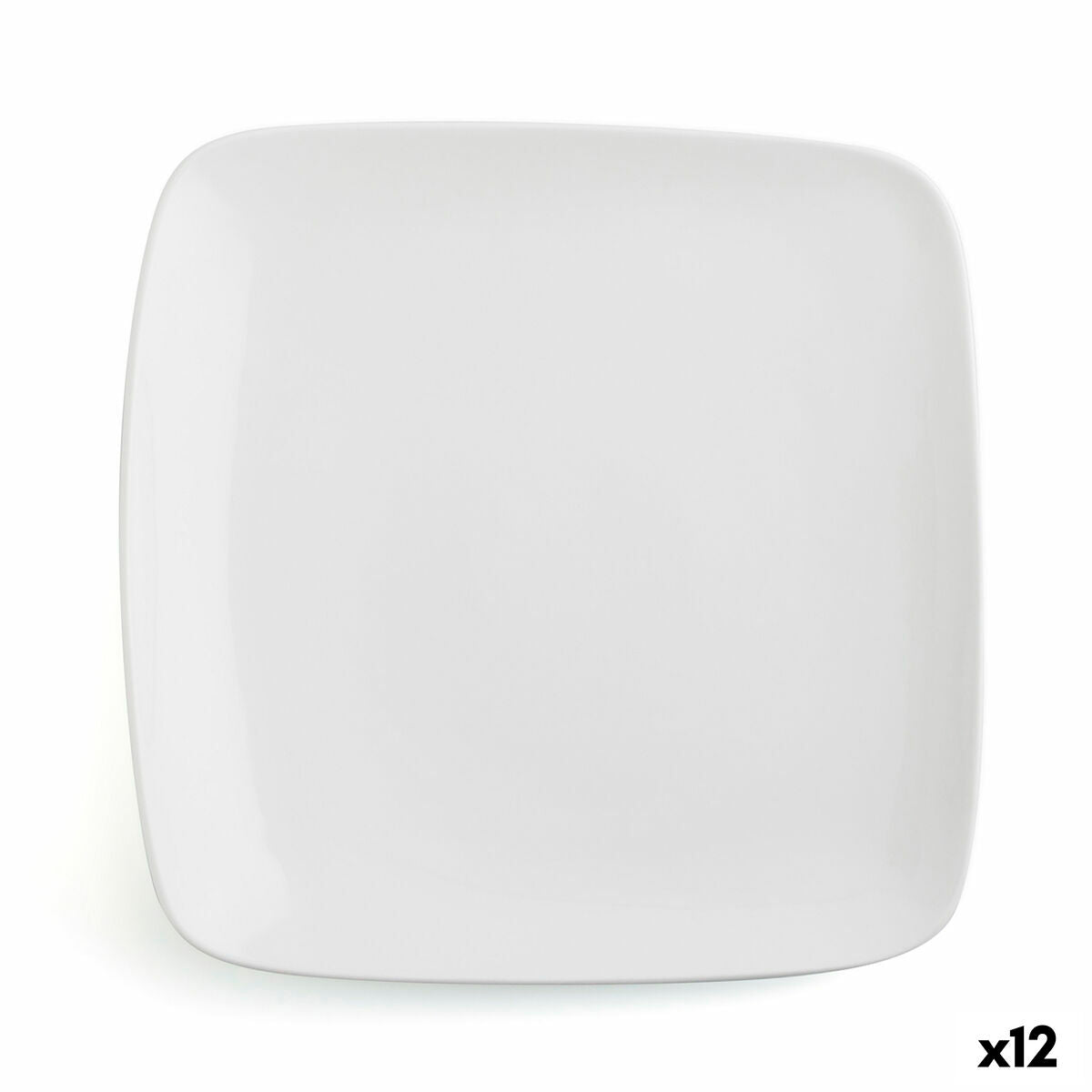 Flat plate Ariane Vital Square Squared Ceramic White 24 x 19 cm (12 Units) Ariane