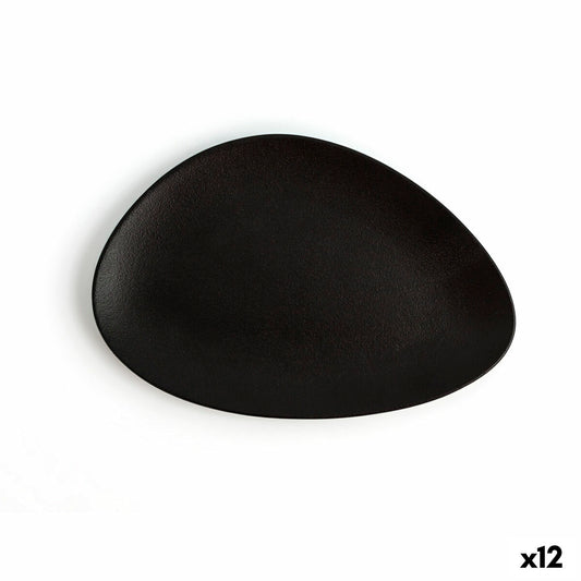 Flat plate Ariane Antracita Triangular Ceramic Black Ø 21 cm (12 Units) Ariane