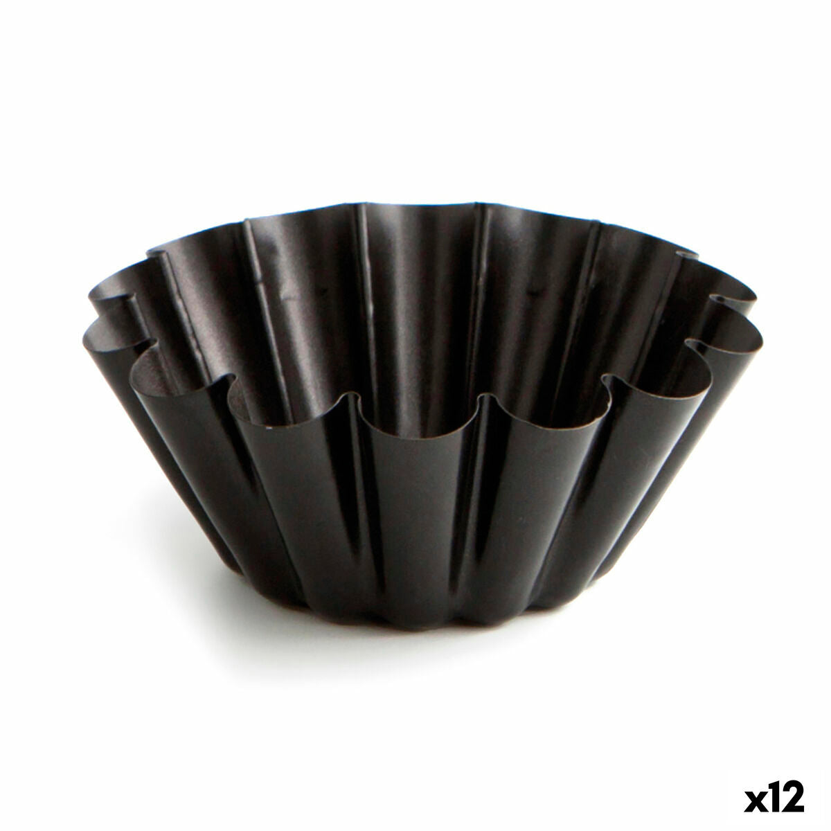 Flan Mould Quid Sweet Grey Black Metal Ø 14 cm (12 Units) Quid