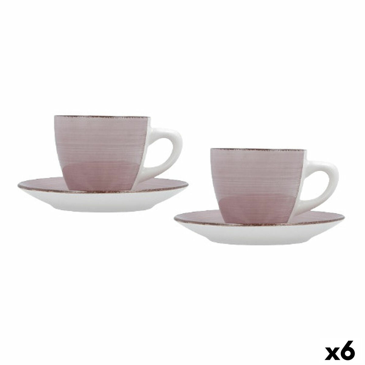 Set of Mugs with Saucers Quid Vita Morning Pink Ceramic (4 Pieces) (6 Units) Quid