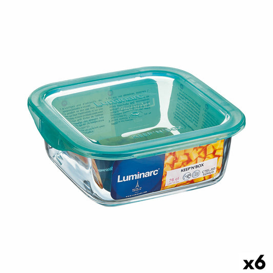 Square Lunch Box with Lid Luminarc Keep'n Lagon 10 x 5,4 cm Turquoise 380 ml Bicoloured Glass (6 Units) Luminarc