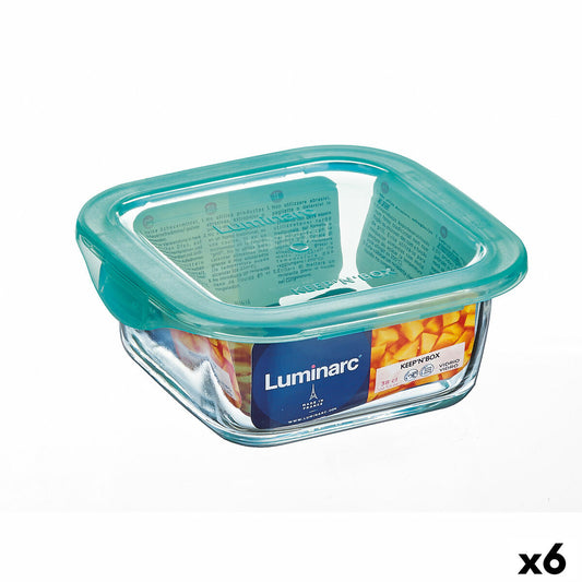 Square Lunch Box with Lid Luminarc Keep'n Lagon 15,6 x 6,6 cm Turquoise 1,22 L Glass (6 Units) Luminarc