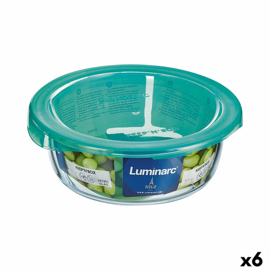 Round Lunch Box with Lid Luminarc Keep'n Lagon 13,5 x 6 cm Turquoise 680 ml Glass (6 Units) Luminarc