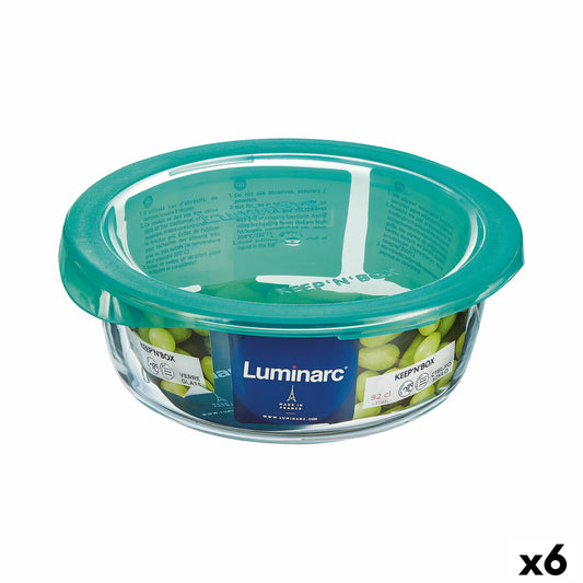 Round Lunch Box with Lid Luminarc Keep'n Lagon 920 ml 15,6 x 6,6 cm Turquoise Glass (6 Units) Luminarc