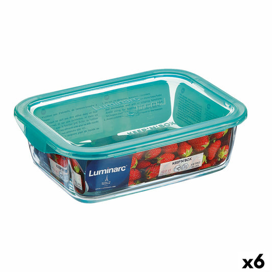 Rectangular Lunchbox with Lid Luminarc Keep'n Lagon 12 x 8,5 x 5,4 cm Turquoise 380 ml Glass (6 Units) Luminarc