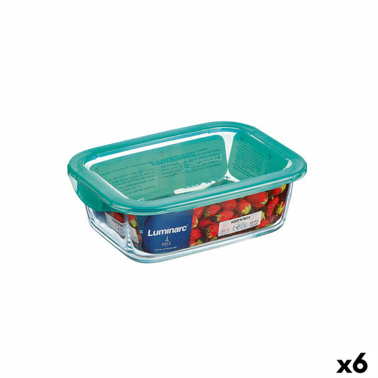 Rectangular Lunchbox with Lid Luminarc Keep'n Lagon Turquoise 1,97 l 22 x 15,6 x 7,2 cm Glass (6 Units) Luminarc