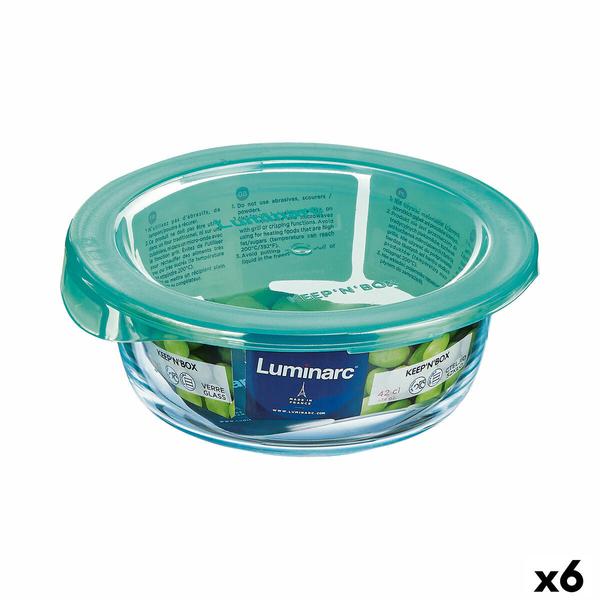 Round Lunch Box with Lid Luminarc Keep'n Lagon Turquoise 420 ml 11,5 x 5,4 cm Glass (6 Units) Luminarc