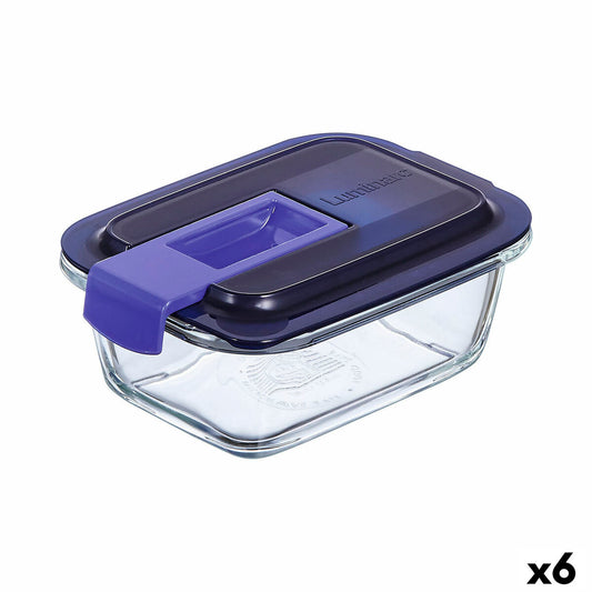 Hermetic Lunch Box Luminarc Easy Box Blue Glass (380 ml) (6 Units) Luminarc