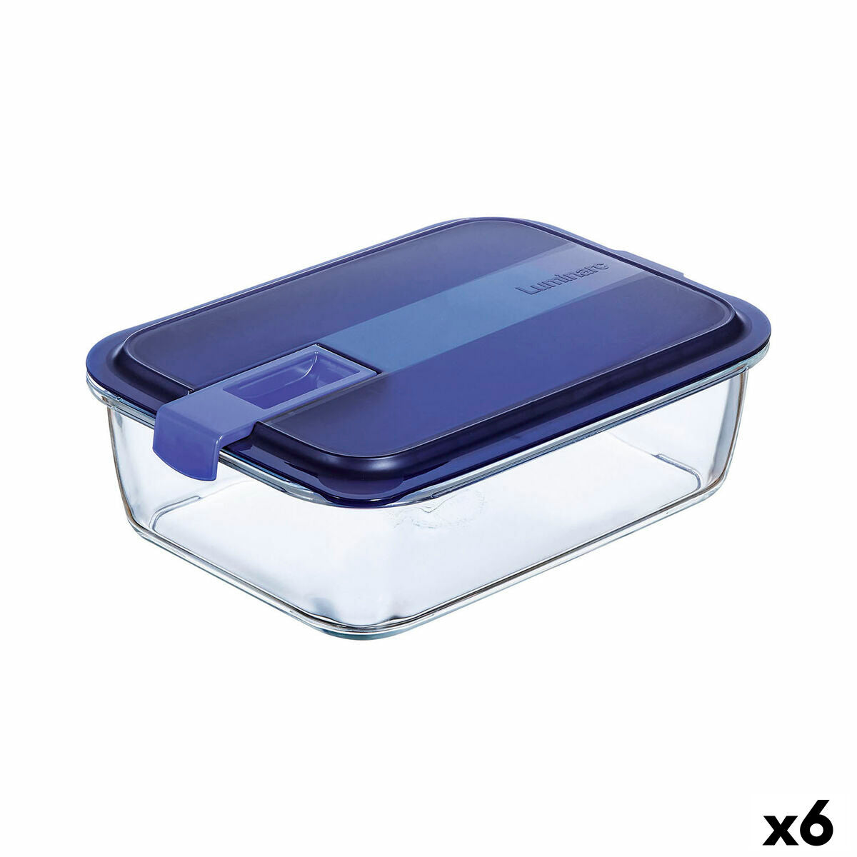 Hermetic Lunch Box Luminarc Easy Box Blue Glass (6 Units) (1,97 l) Luminarc