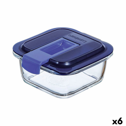 Hermetic Lunch Box Luminarc Easy Box Blue Glass (380 ml) (6 Units) Luminarc