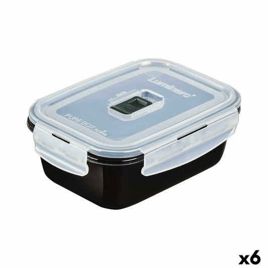 Hermetic Lunch Box Luminarc Pure Box Black 820 ml Glass (6 Units) Luminarc