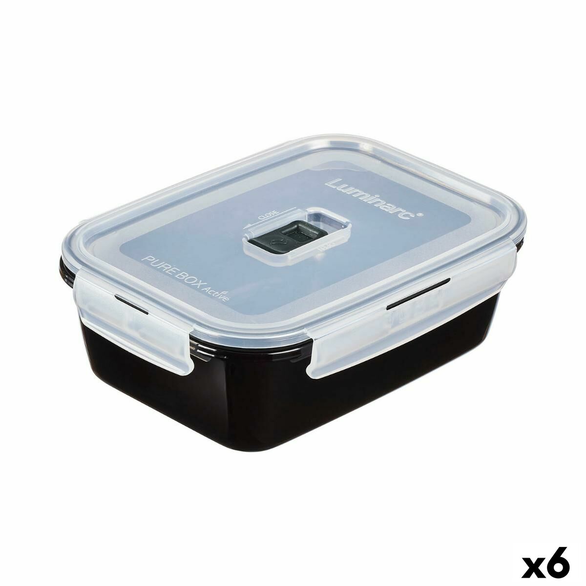 Hermetic Lunch Box Luminarc Pure Box Black 1,22 L Glass (6 Units) Luminarc