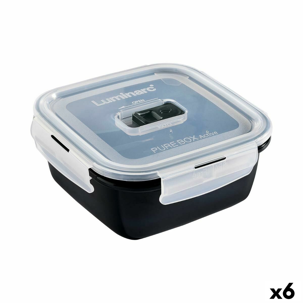 Hermetic Lunch Box Luminarc Pure Box 760 ml Black Glass (6 Units) Luminarc