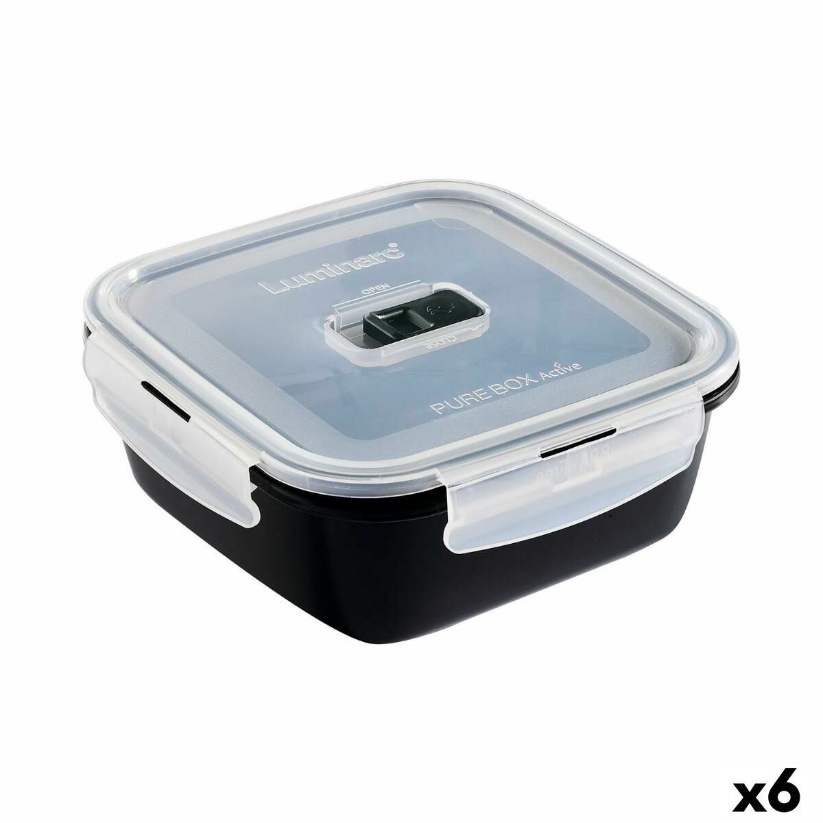 Hermetic Lunch Box Luminarc Pure Box Black 1,22 L Glass (6 Units) Luminarc