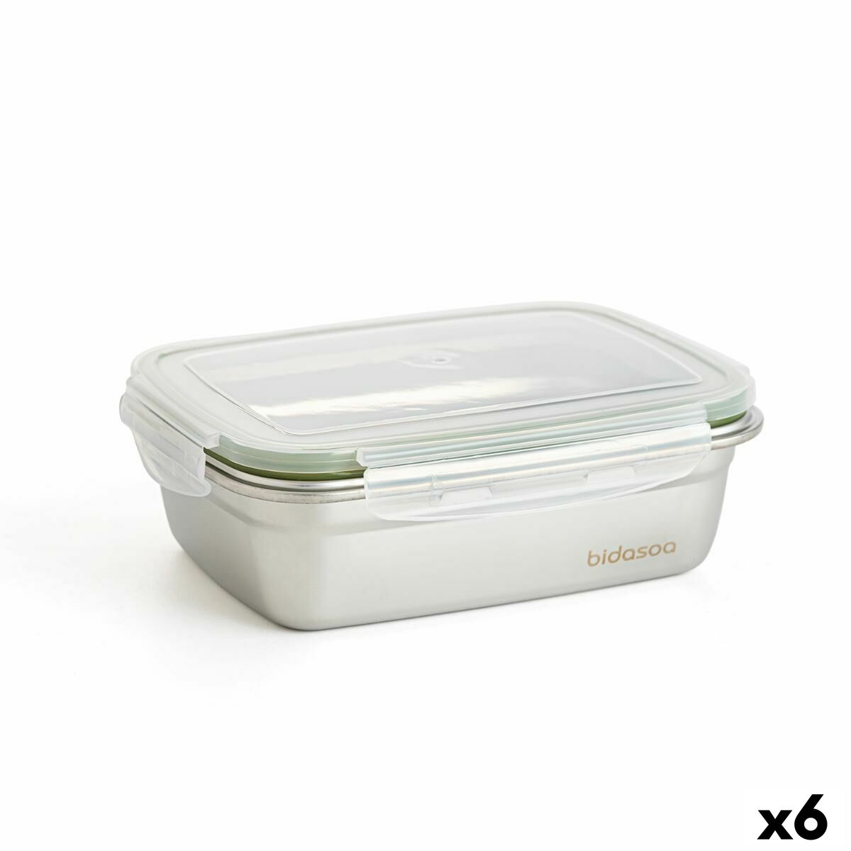 Hermetic Lunch Box Bidasoa Theo 19,5 x 14,5 x 8 cm 850 ml Silver Metal (6 Units) Bidasoa