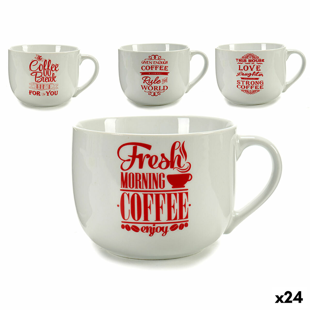 Cup Coffee Porcelain Red White 500 ml 24 Units BigBuy Home