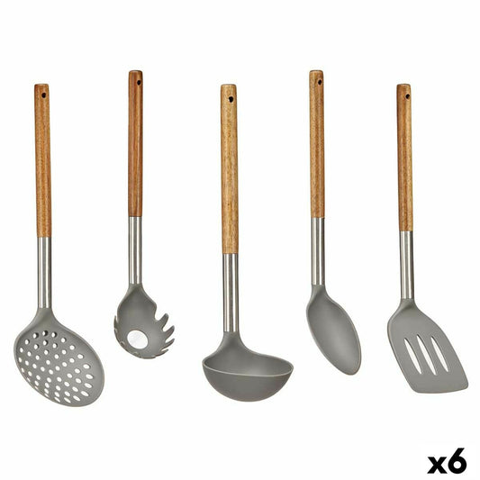 Set of Kitchen Utensils Grey Stainless steel Acacia (6 Units) Kinvara