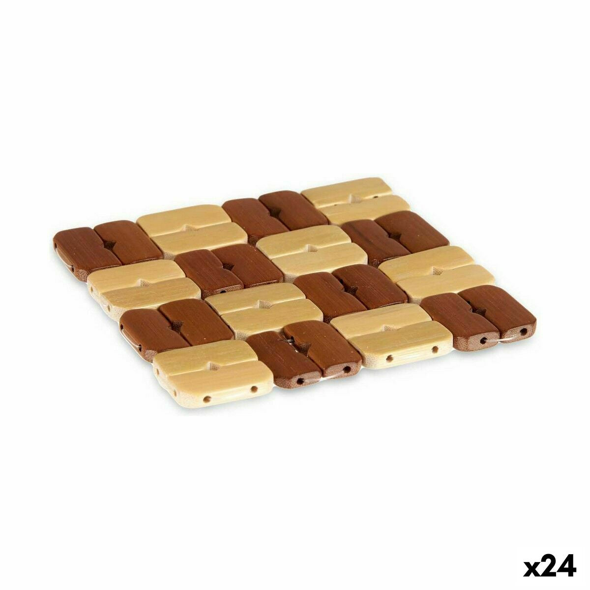 Table Mat Set Squared Bamboo Brown 13 x 2 x 13 cm (24 Units)