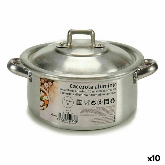 Casserole with lid Ø 14 cm Silver Aluminium 1 L (10 Units) Kinvara