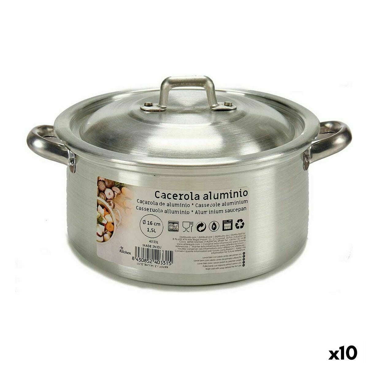 Casserole with lid Silver Aluminium 1,5 L 18 x 10 x 23,5 cm (10 Units) Kinvara