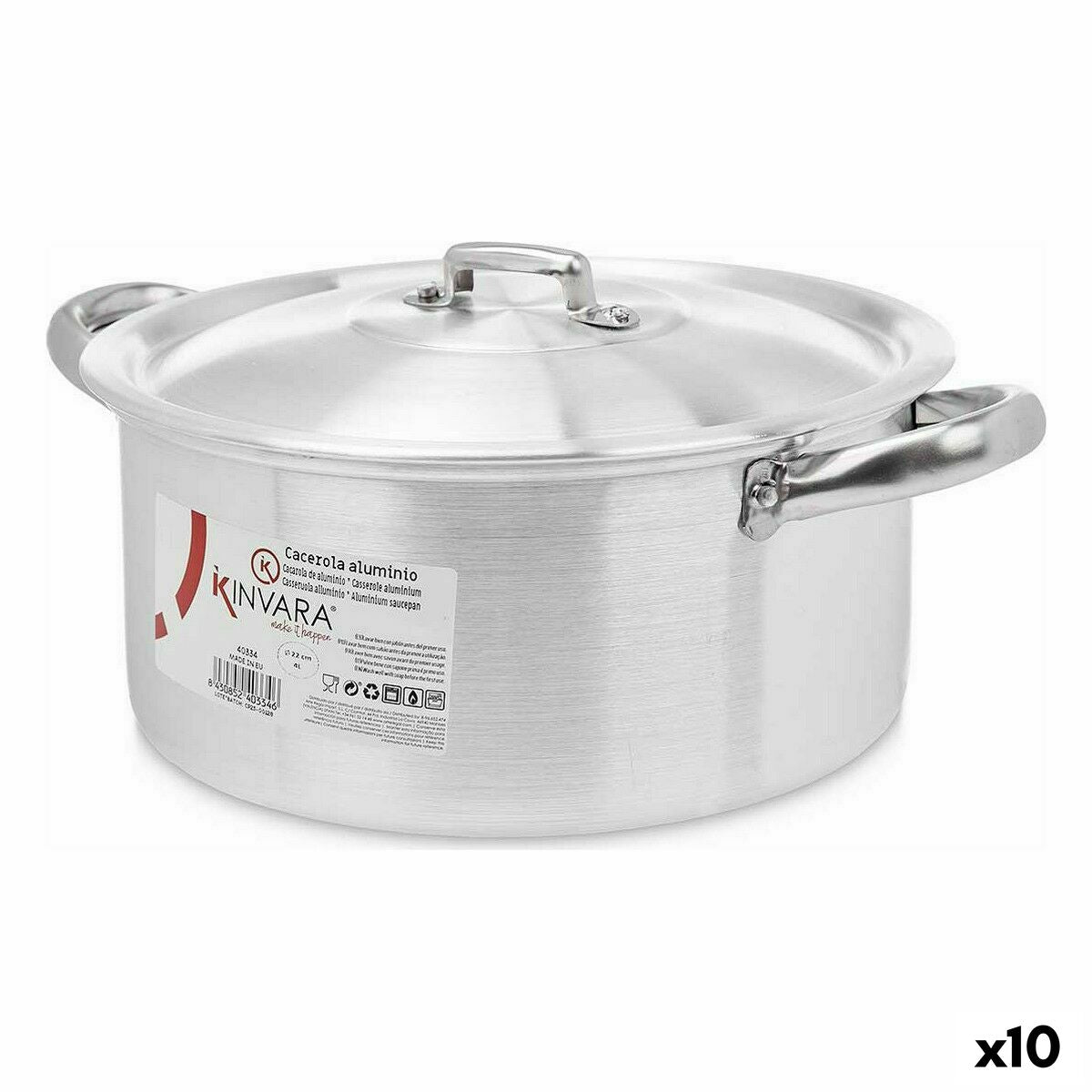 Casserole with lid Silver Aluminium 4 L 24 x 13 x 31 cm (10 Units) Kinvara