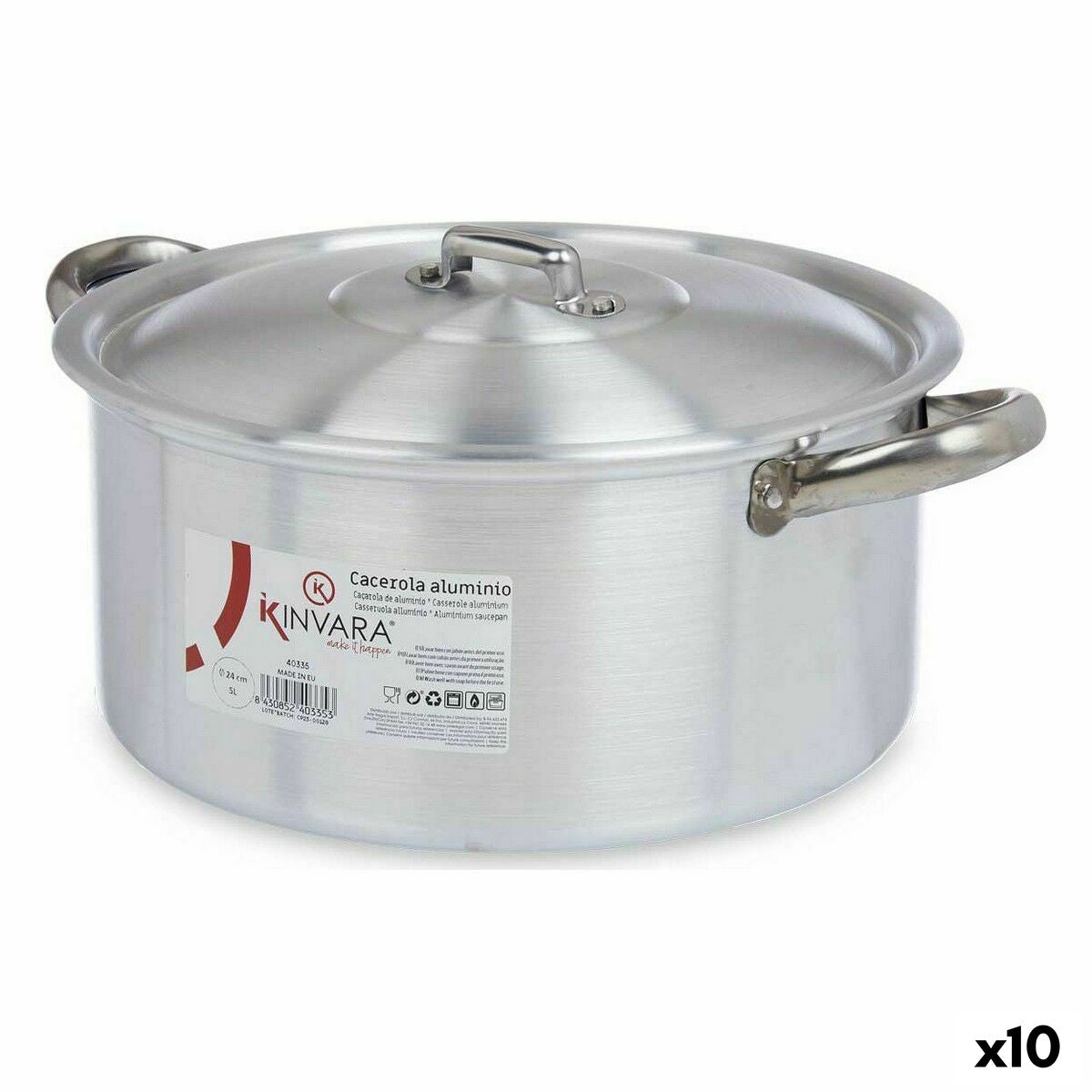 Casserole with lid Silver Aluminium 5 L (10 Units) Kinvara