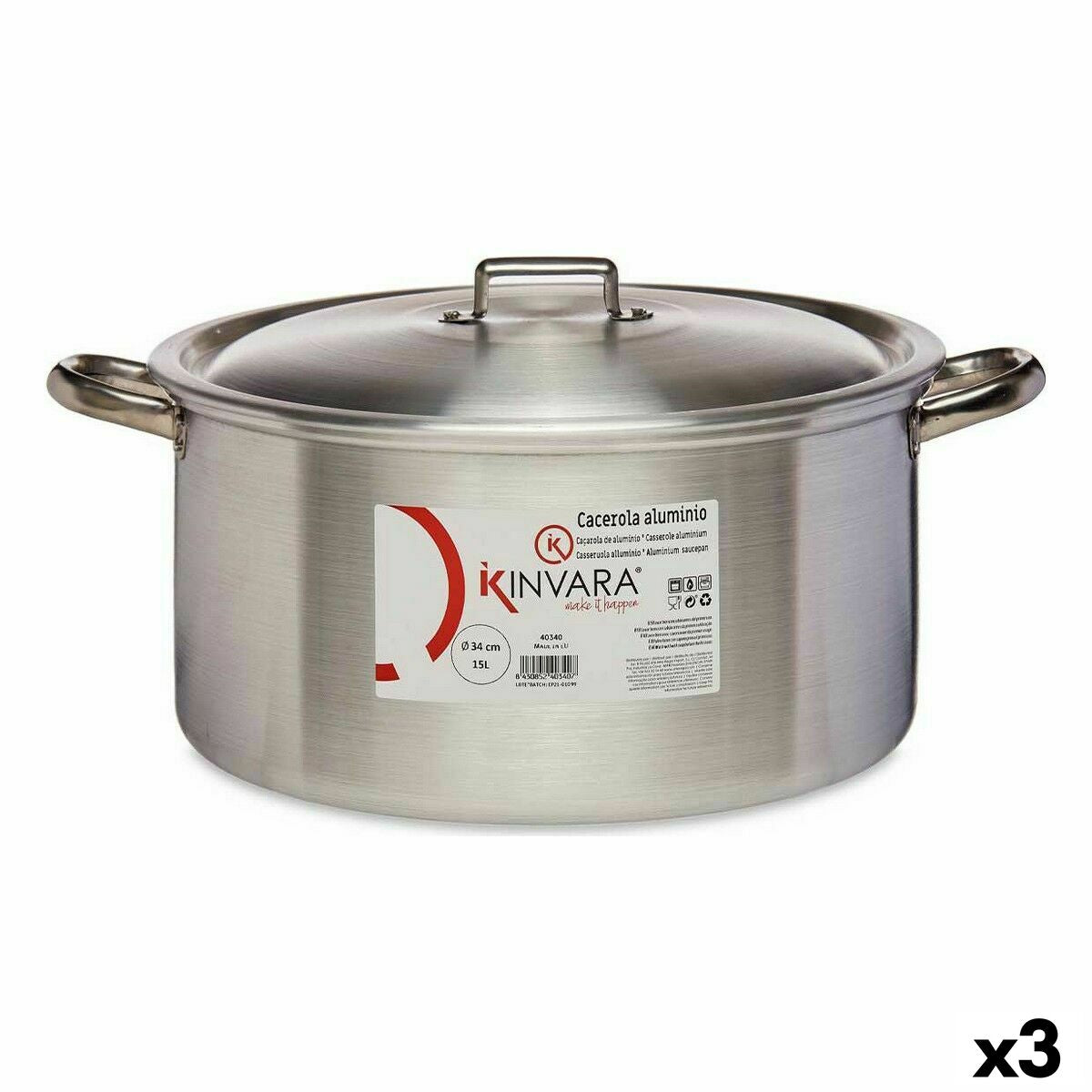 Casserole with lid Silver Aluminium 15 L (3 Units) Kinvara