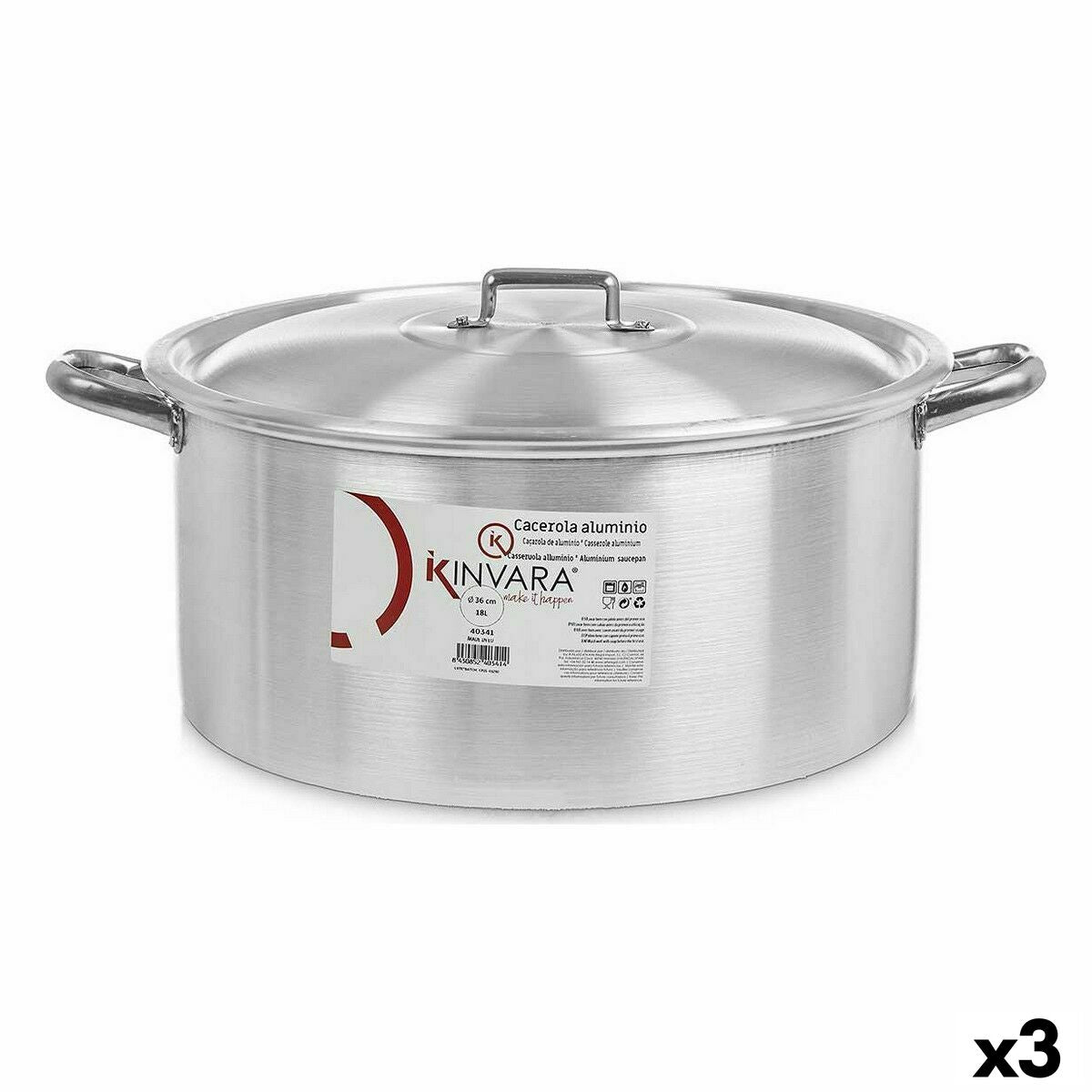 Casserole with lid Silver Aluminium 18 L (3 Units) Kinvara