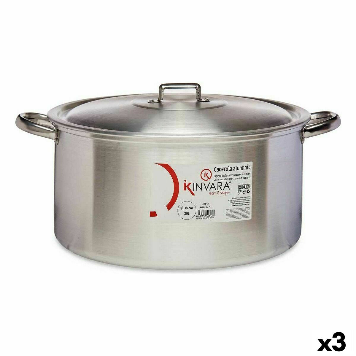 Casserole with lid Silver Aluminium 20 L (3 Units) Kinvara