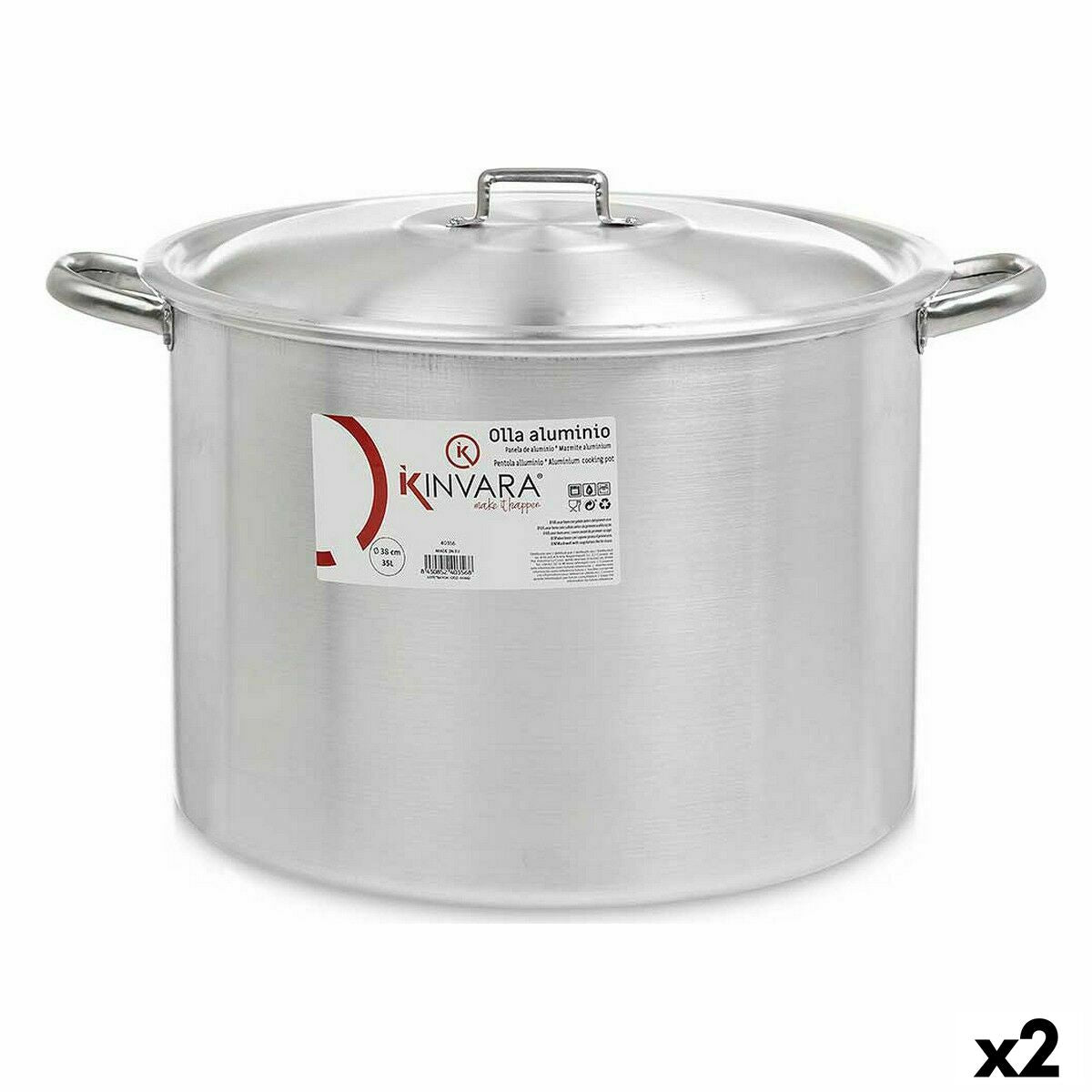 Casserole with Lid Ø 36 cm Silver Aluminium (2 Units) Kinvara