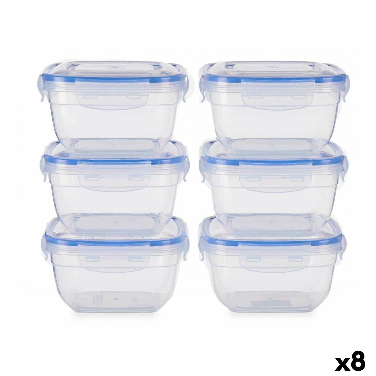 Set of lunch boxes Hermetic Blue Transparent Plastic 900 ml 14,5 x 8,5 x 14,5 cm (8 Units) Leknes