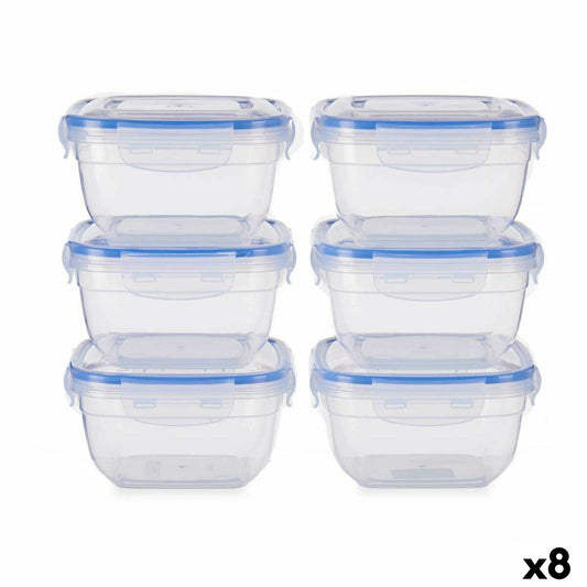 Set of lunch boxes Hermetic Blue Transparent Plastic 900 ml 14,5 x 8,5 x 14,5 cm (8 Units) Leknes