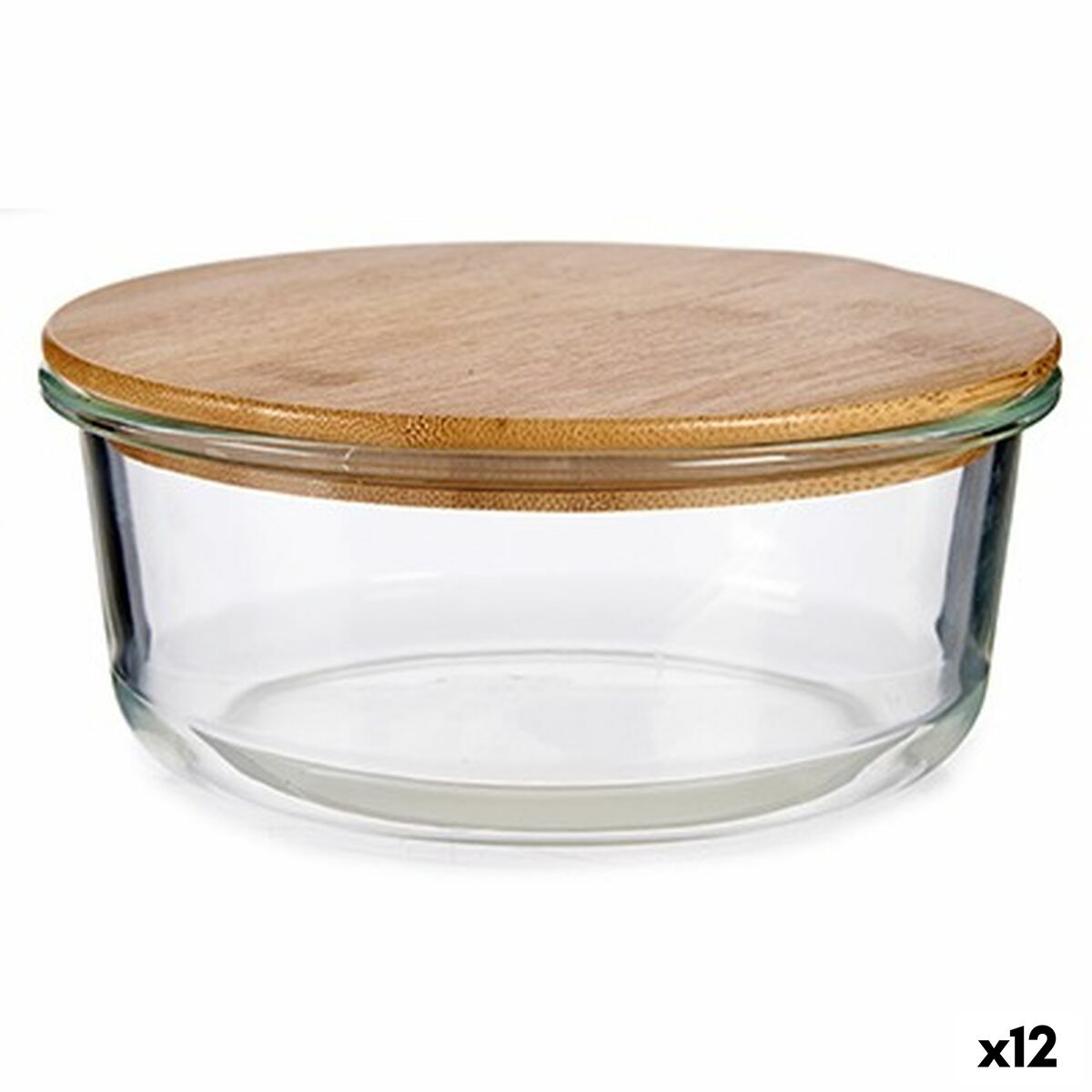 Round Lunch Box with Lid Bamboo 17 x 7 x 17 cm (12 Units) Vivalto