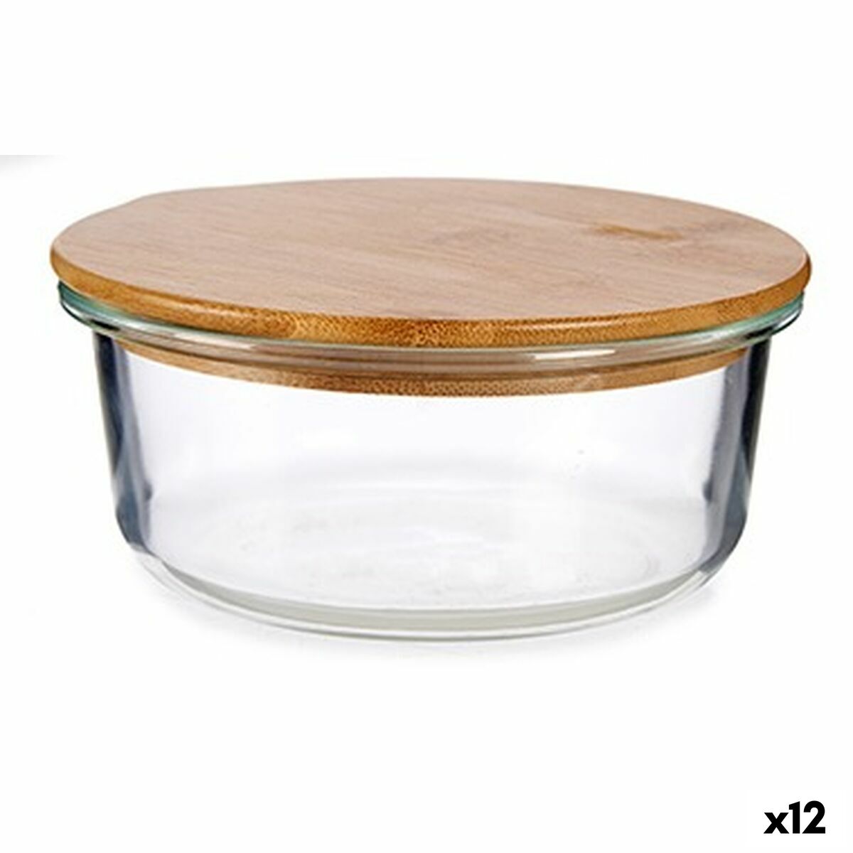 Round Lunch Box with Lid Bamboo 15 x 6,5 x 15 cm (12 Units) Vivalto