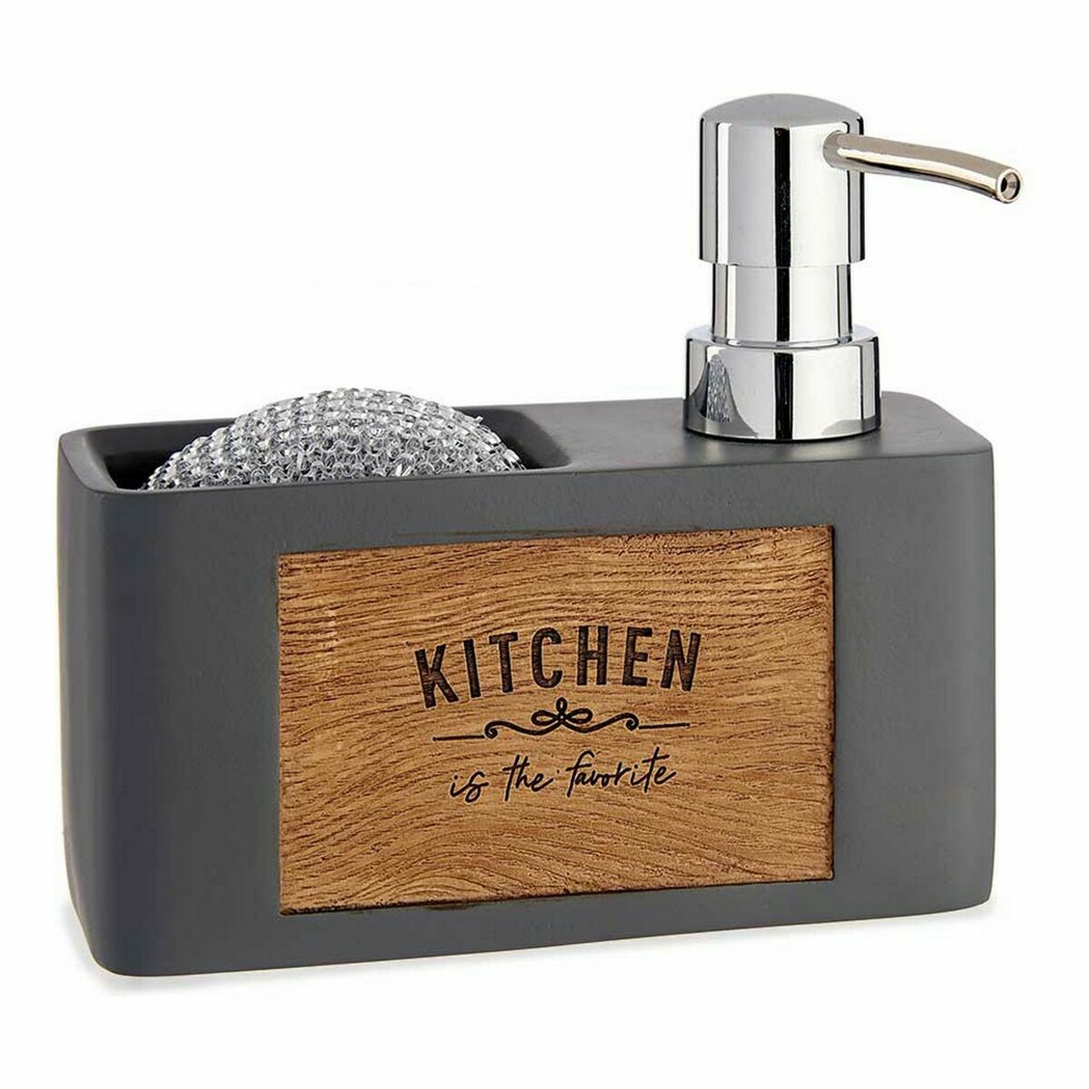 2-in-1 Soap Dispenser for the Kitchen Sink Kinvara B5625B-A Brown Grey Polyresin 15 x 13 x 6 cm (12 Units) Kinvara