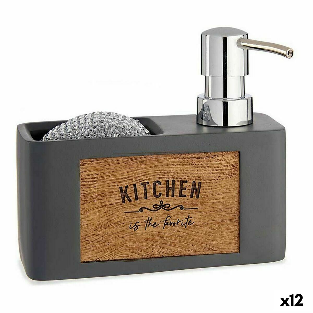 2-in-1 Soap Dispenser for the Kitchen Sink Kinvara B5625B-A Brown Grey Polyresin 15 x 13 x 6 cm (12 Units) Kinvara