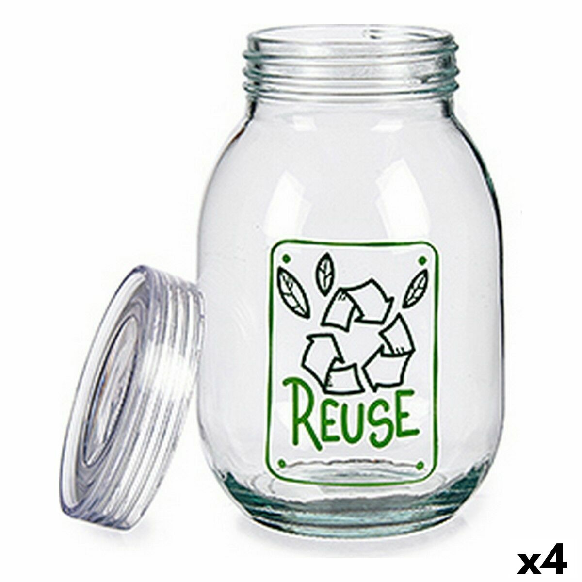 Tin Reuse Glass Transparent 1,8 L 13 x 20,8 x 13 cm (4 Units) Vivalto