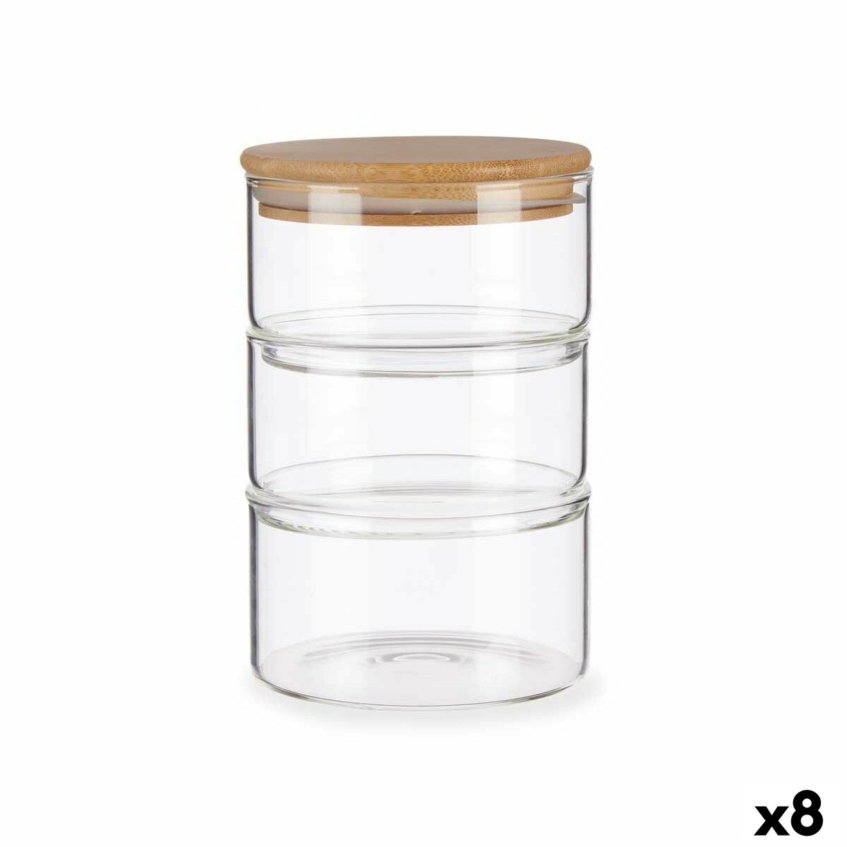 Set of Stackable Hermetically-sealed Kitchen Containers Transparent Bamboo 1,2 L 11,2 x 17,5 x 11,2 cm (8 Units) Vivalto