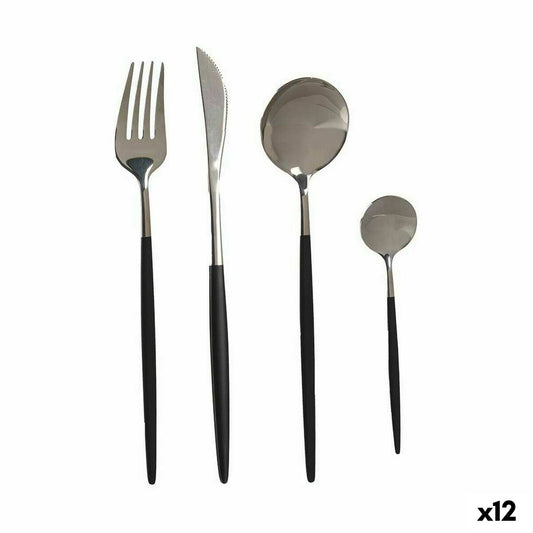 Cutlery Set Black Silver Stainless steel 8 Pieces (12 Units) Kinvara