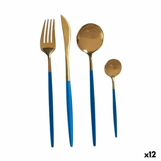 Cutlery Set Blue Golden Stainless steel (12 Units) Kinvara