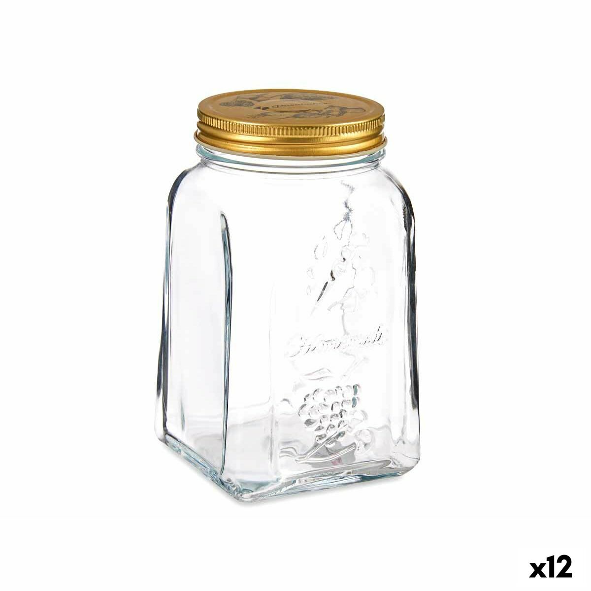 Jar Homemade Transparent Golden Metal Glass 1 L 9,8 x 17 x 9,8 cm (12 Units) Pasabahce