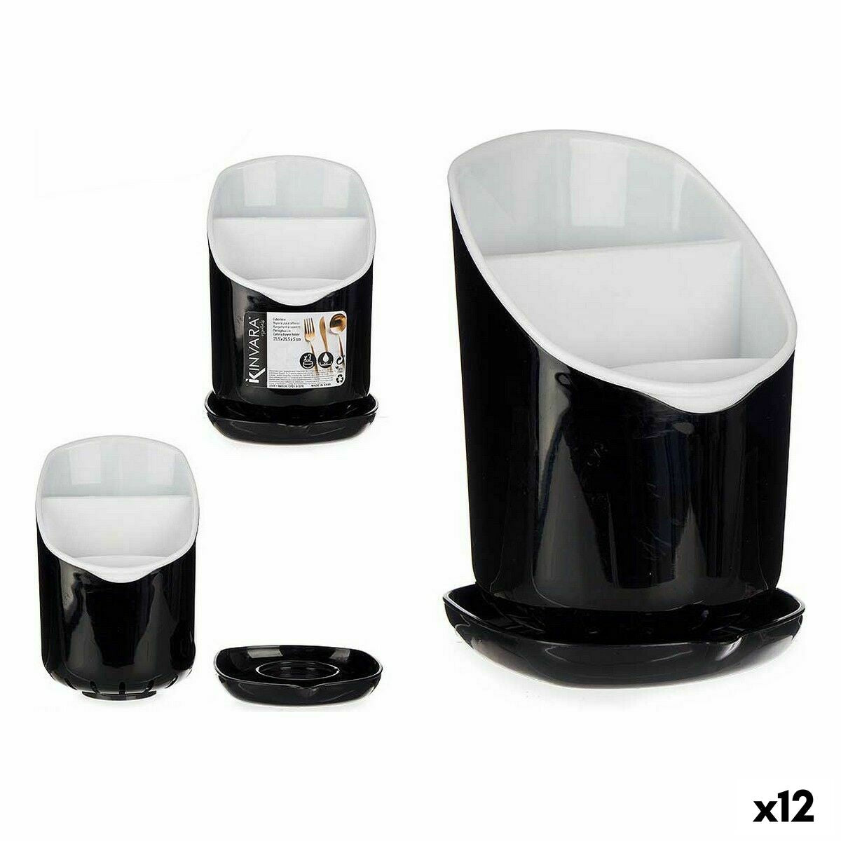 Cutlery Drainer Dinner suit White Black Plastic 12 x 19 x 12,5 cm (12 Units) Kinvara