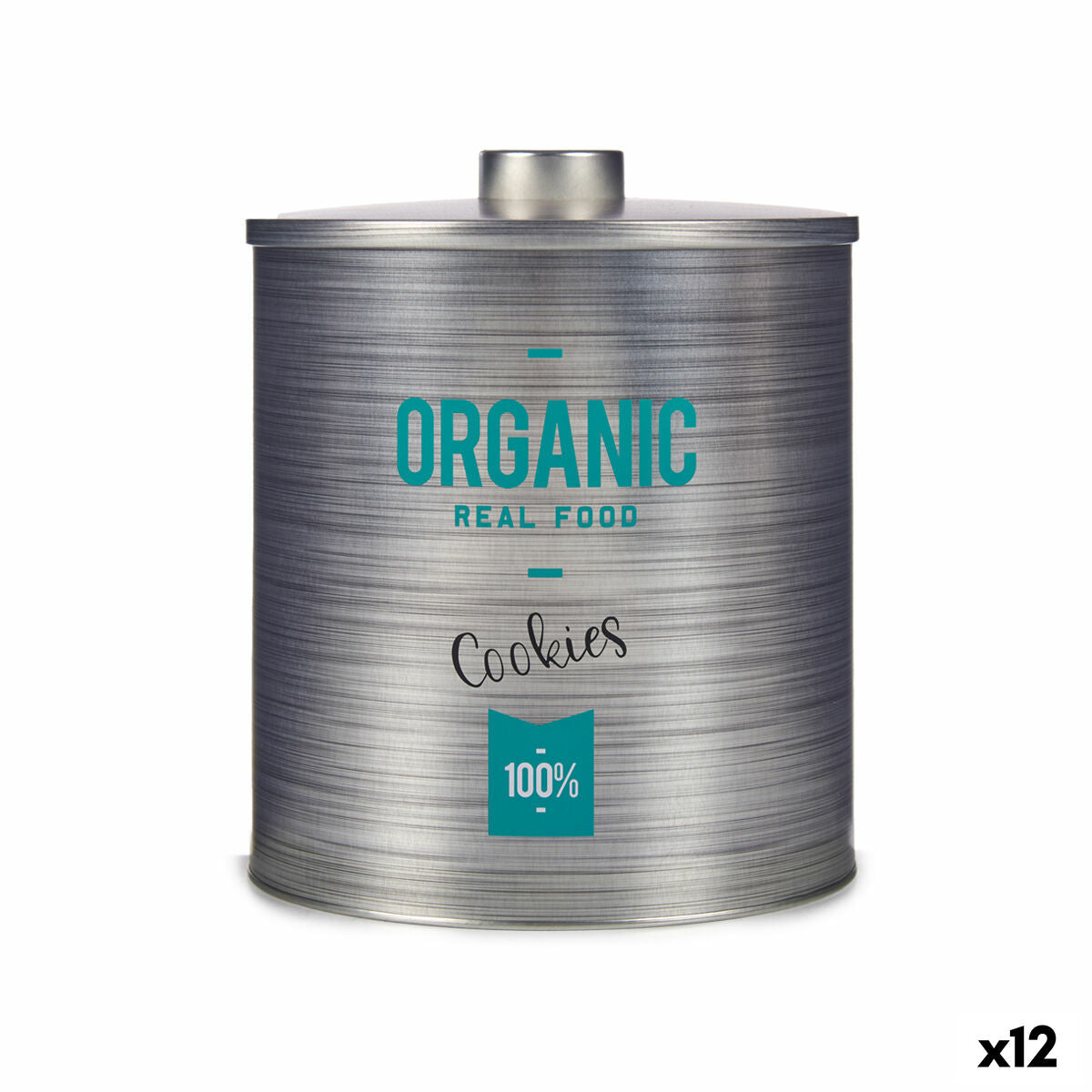 Biscuit and cake box Organic Grey Tin 17 x 20 x 17 cm (12 Units)