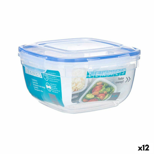 Hermetic Lunch Box Squared Transparent Plastic 2,4 L 20 x 11 x 20 cm (12 Units) Leknes