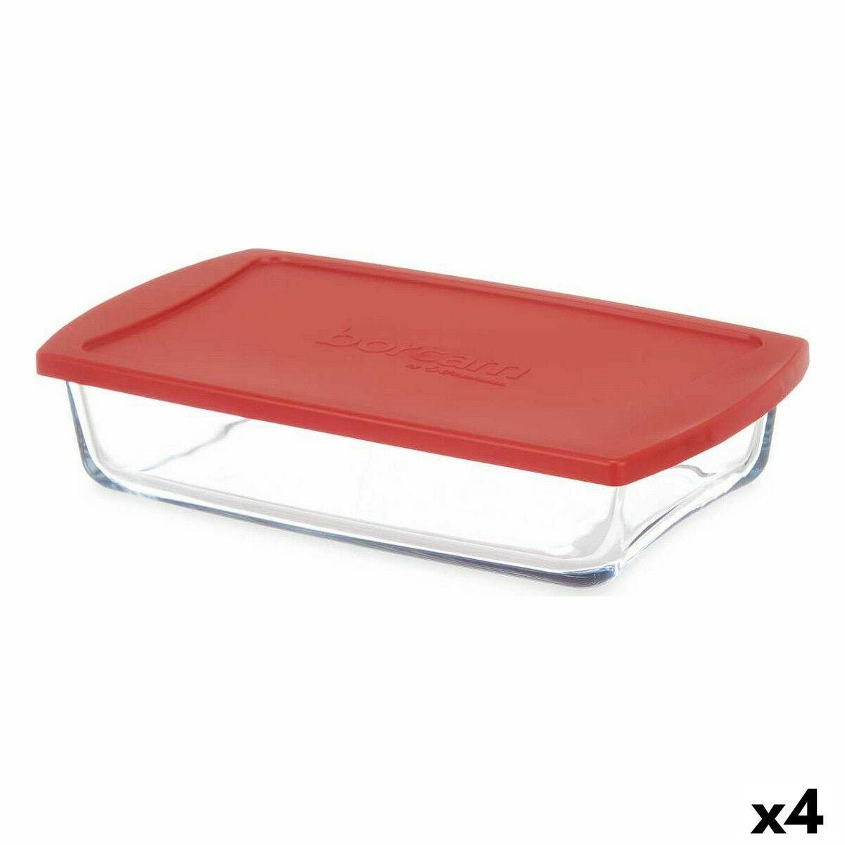 Lunch box Borcam Red Transparent Borosilicate Glass 1,3 L (4 Units) Pasabahce