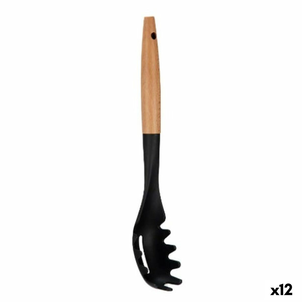 Pasta Spoon Black Natural Wood 6 x 33,5 x 6 cm (12 Units) Kinvara