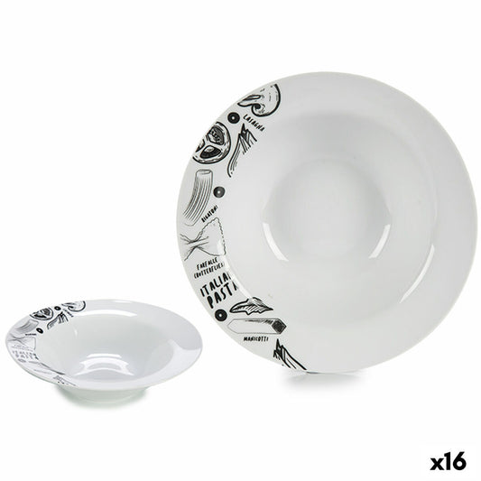 Pasta Dish White Black 23 x 6,5 x 23 cm Porcelain (16 Units) BigBuy Home